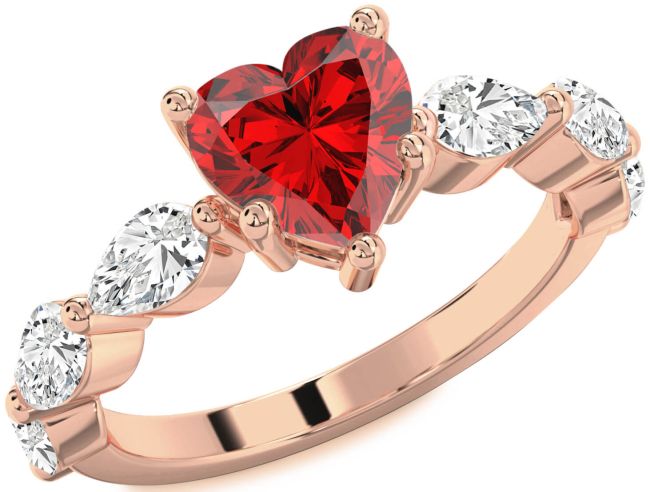 Diamond Ruby Rose Gold Heart Engagement Ring