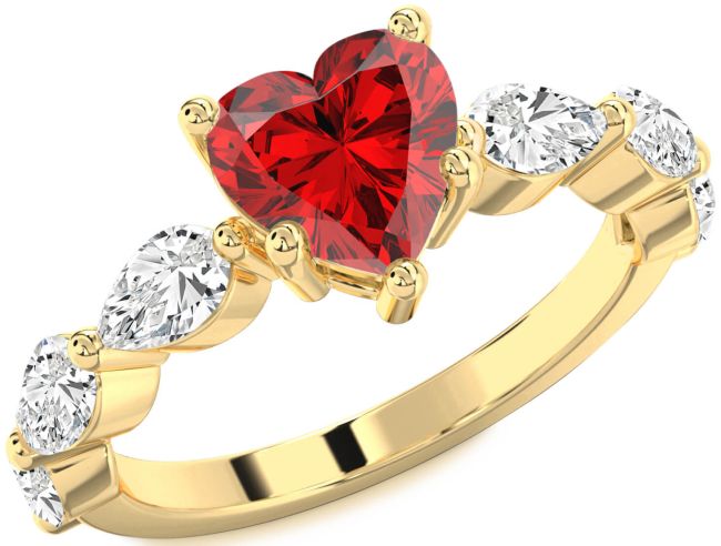 Diamond Ruby Gold Silver Heart Engagement Ring