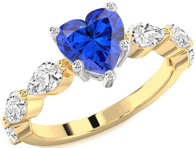 Diamond Blue Sapphire Gold Silver Heart Engagement Ring