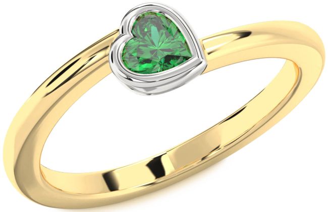Emerald White Yellow Gold Heart Promise Ring