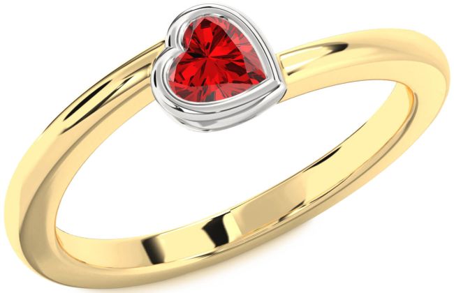 Ruby White Yellow Gold Heart Promise Ring