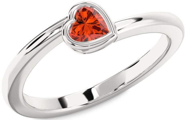 Fire Opal Silver Heart Promise Ring
