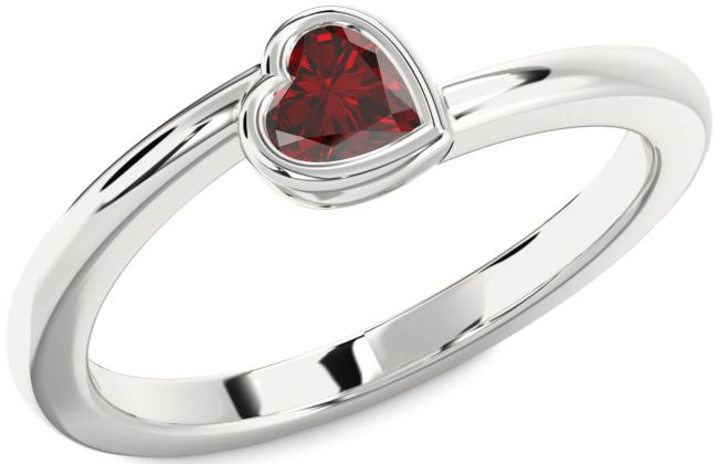 Garnet Silver Heart Promise Ring