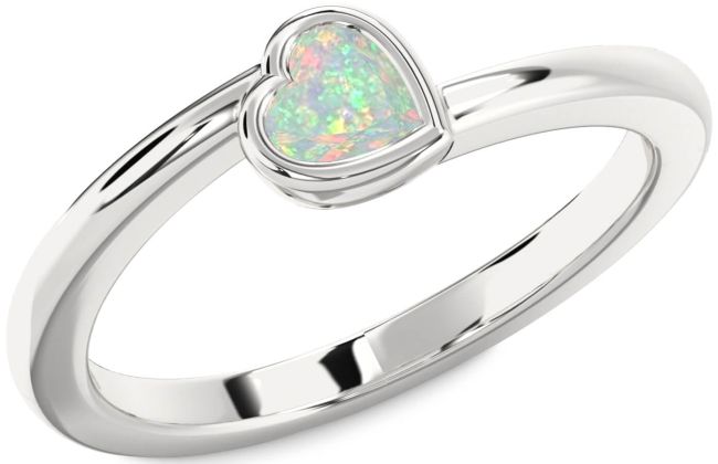 Opal Silver Heart Promise Ring