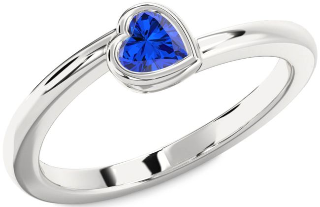 Blue Sapphire Platinum Heart Promise Ring