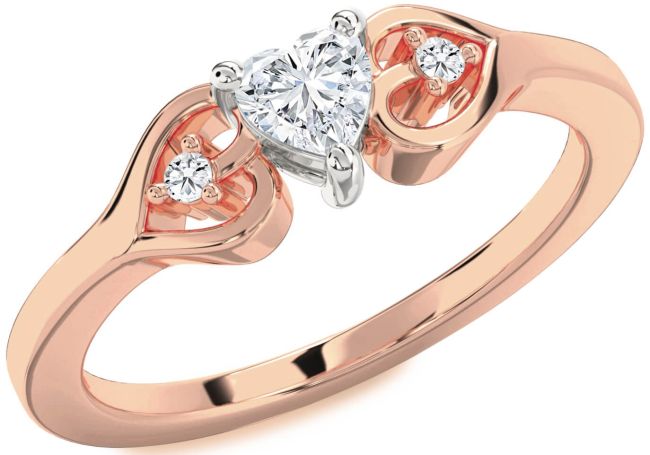 Diamond White Rose Gold Heart Three Stone Engagement Ring