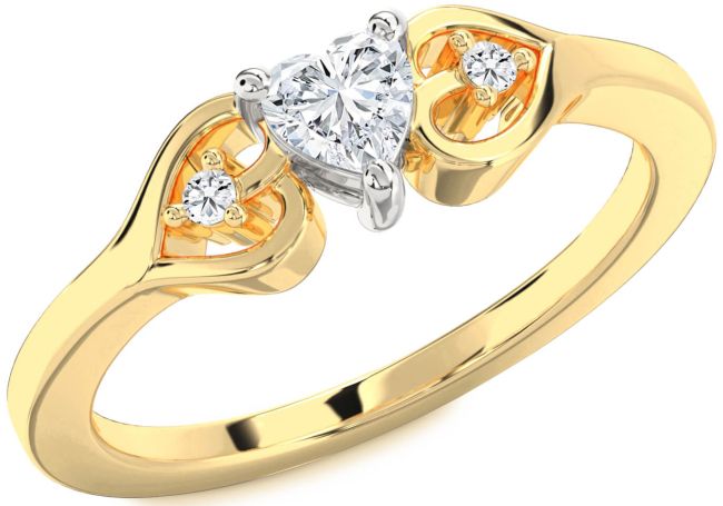 Diamond White Yellow Gold Heart Three Stone Engagement Ring