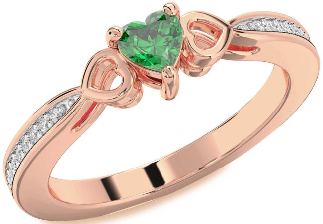 Diamond Emerald Rose Gold Silver Heart Promise Ring