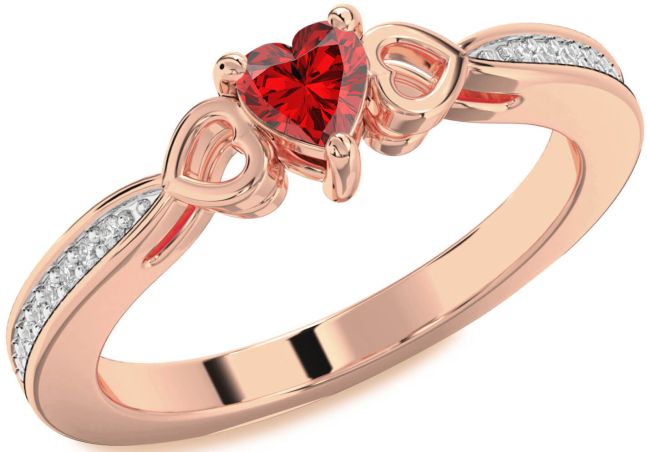 Diamond Ruby Rose Gold Silver Heart Promise Ring