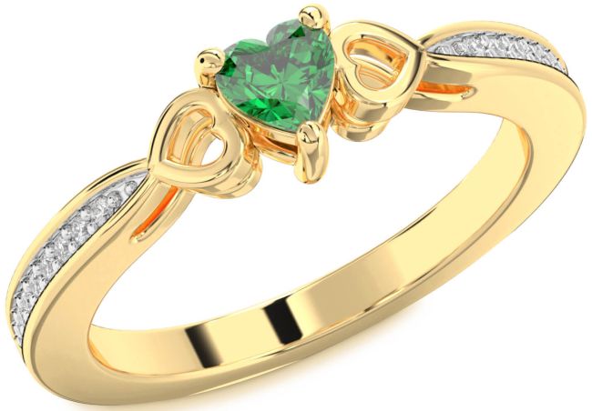 Diamond Emerald Gold Heart Promise Ring