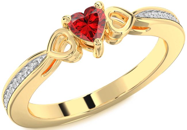 Diamond Ruby Gold Heart Promise Ring