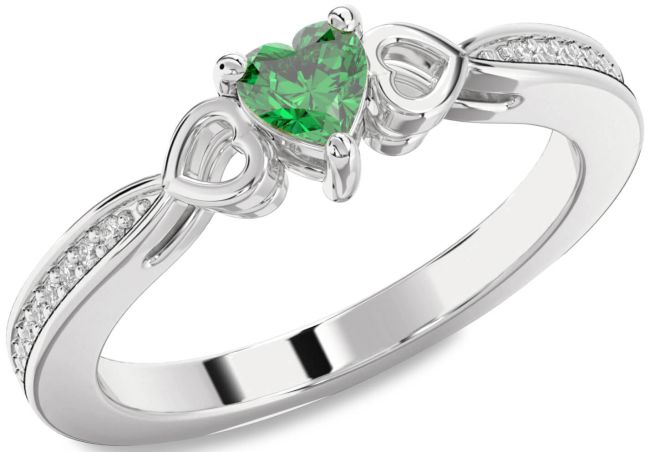 Diamond Emerald Silver Heart Promise Ring