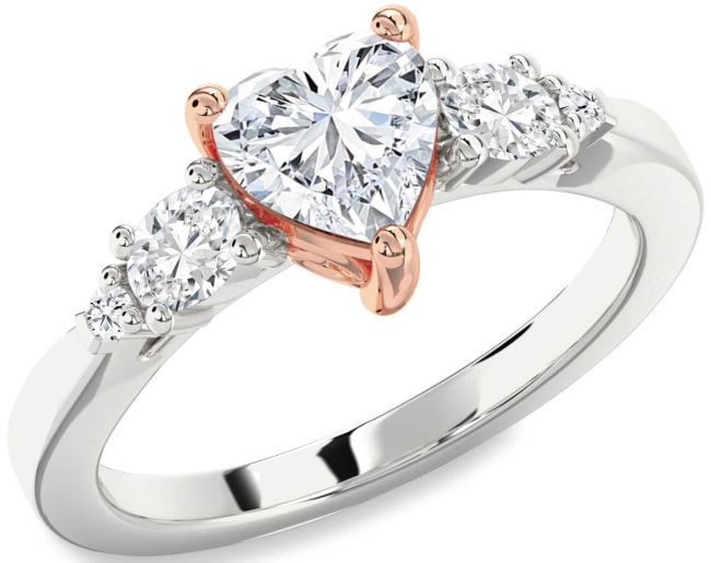 Diamond White Rose Gold Heart Three Stone Engagement Ring