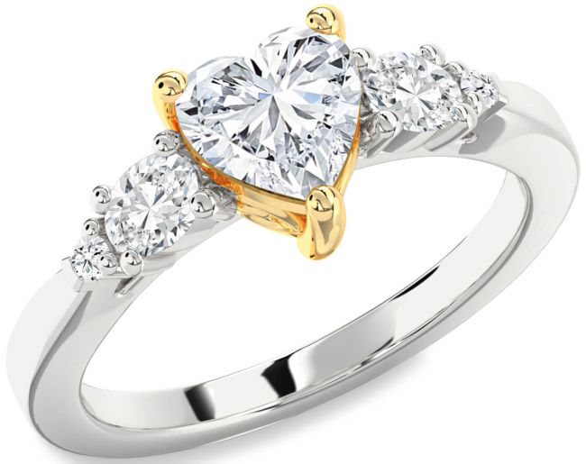 Diamond White Yellow Gold Heart Three Stone Engagement Ring