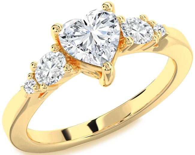 Diamond Gold Heart Three Stone Engagement Ring