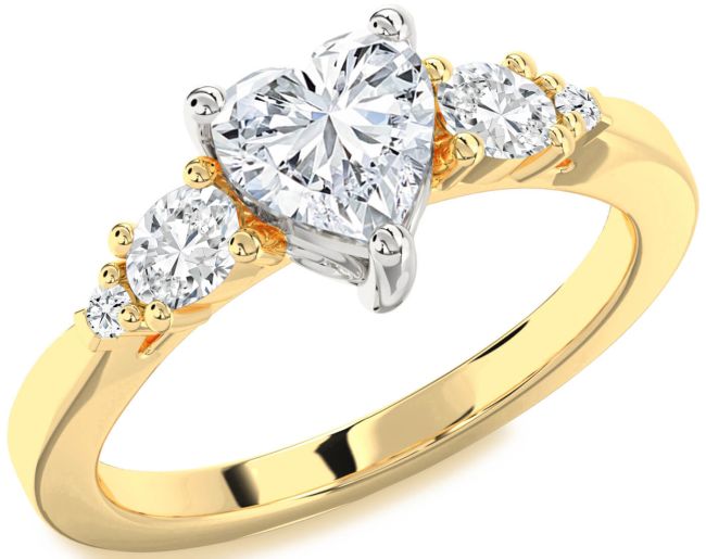 Diamond White Yellow Gold Heart Three Stone Engagement Ring