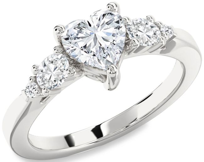 Diamond Platinum Heart Three Stone Engagement Ring