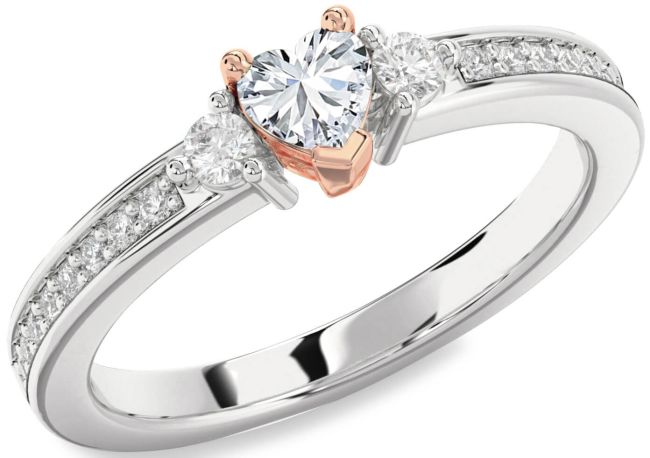 Diamond White Rose Gold Heart Three Stone Engagement Ring