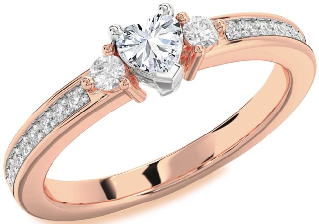 Diamond Platinum & Rose Gold Heart Three Stone Engagement Ring