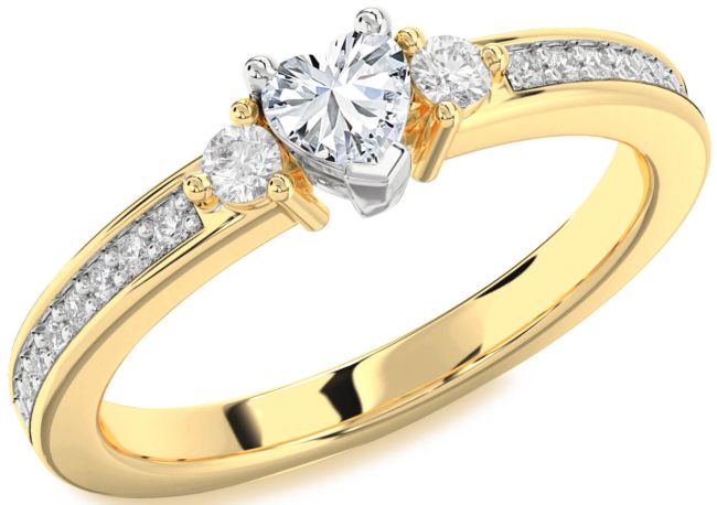 Diamond Gold Silver Heart Three Stone Engagement Ring