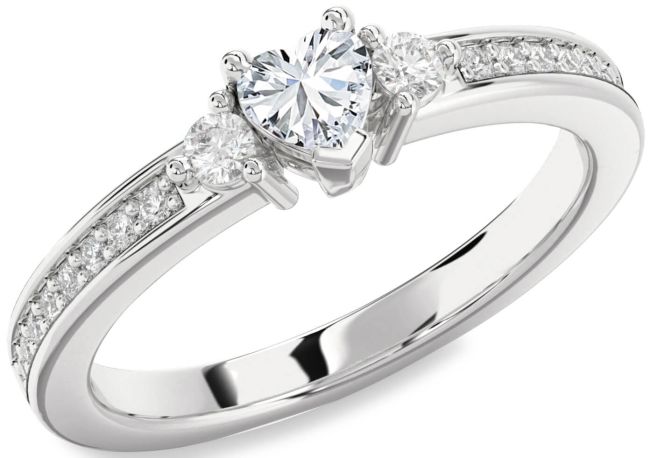 Diamond White Gold Heart Three Stone Engagement Ring