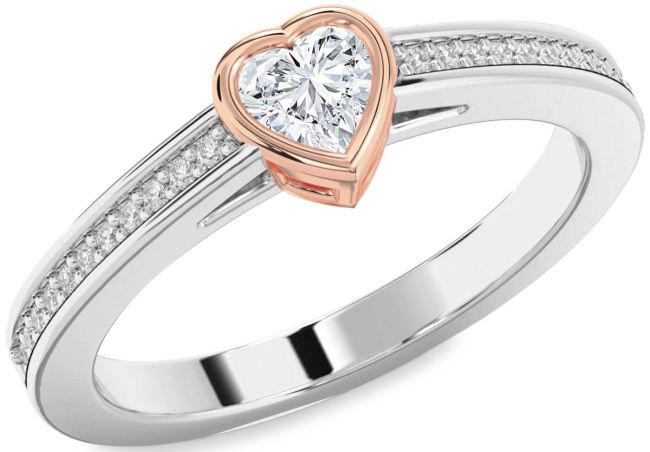 Diamond Silver & 10K Rose Gold Heart Pave Promise Ring