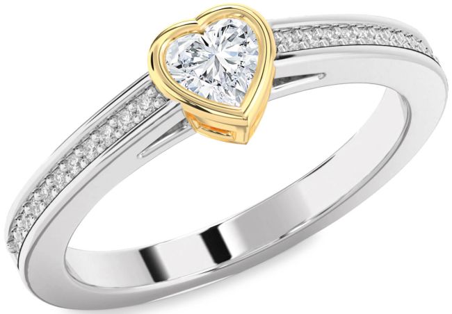 Diamond Platinum & Yellow Gold Heart Pave Promise Ring