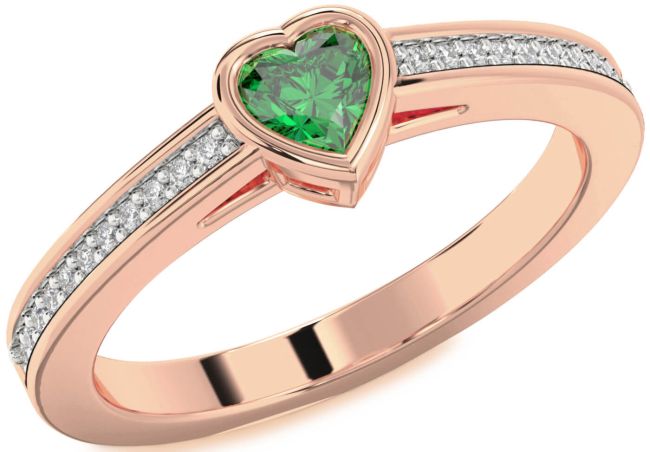 Diamond Emerald Rose Gold Heart Pave Promise Ring