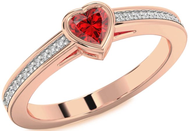 Diamond Ruby Rose Gold Heart Pave Promise Ring