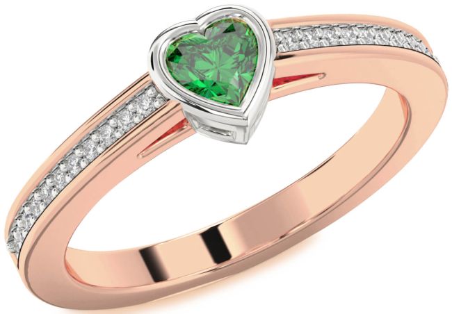 Diamond Emerald White Rose Gold Heart Pave Promise Ring