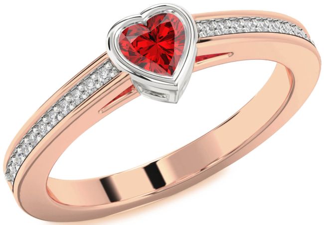 Diamond Ruby White Rose Gold Heart Pave Promise Ring