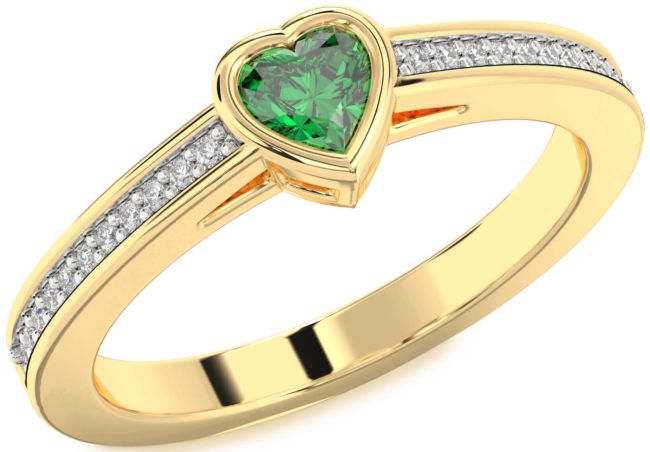 Diamond Emerald Gold Heart Pave Promise Ring