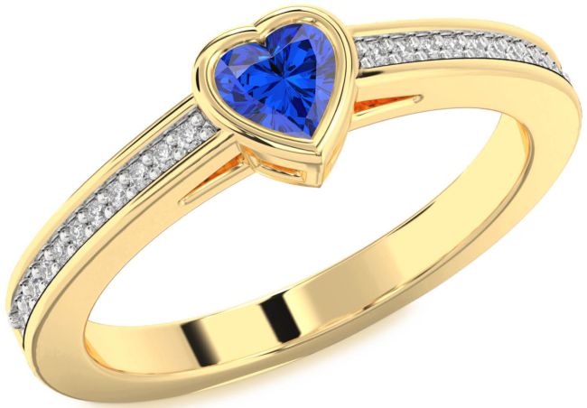 Diamond Blue Sapphire Gold Heart Pave Promise Ring