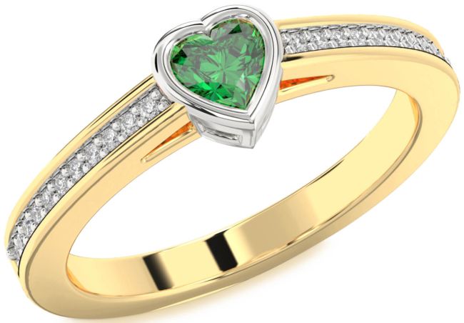Diamond Emerald White Yellow Gold Heart Pave Promise Ring