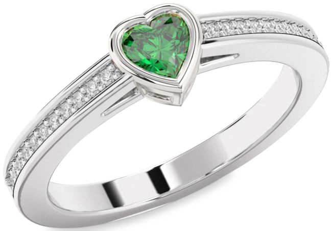 Diamond Emerald White Gold Heart Pave Promise Ring