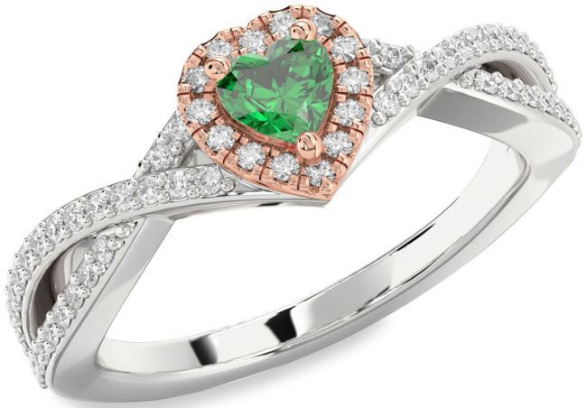 Diamond Emerald White Rose Gold Heart Pave Promise Ring