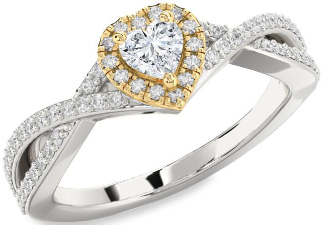 Diamond Silver & 10K gold Heart Pave Promise Ring