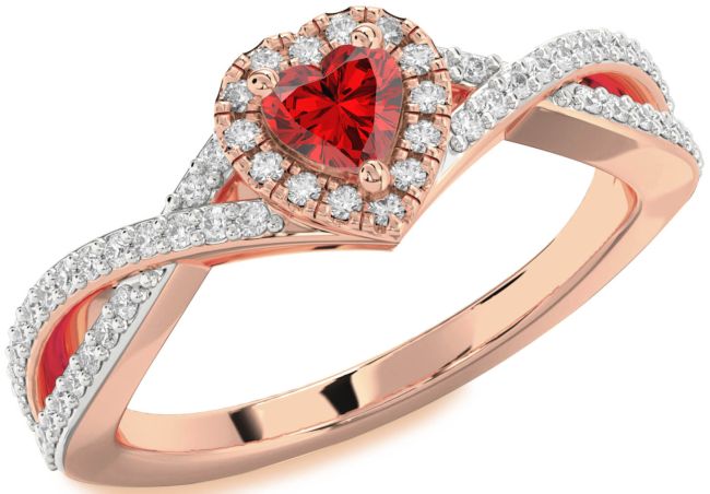 Diamond Ruby Rose Gold Heart Pave Promise Ring