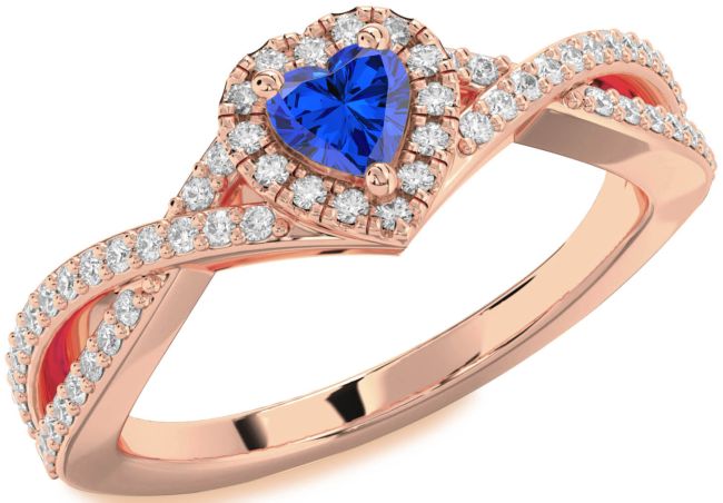 Diamond Blue Sapphire Rose Gold Heart Pave Promise Ring