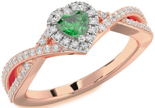 Diamond Emerald White Rose Gold Heart Pave Promise Ring