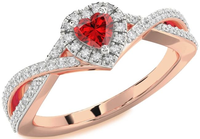 Diamond Ruby Platinum & Rose Gold Heart Pave Promise Ring