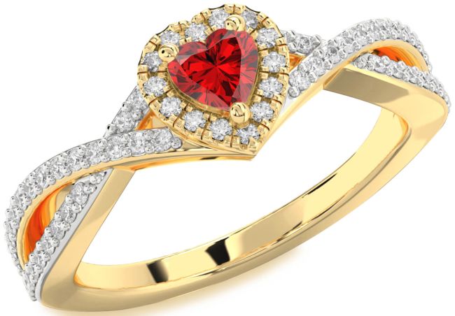 Diamond Ruby Gold Heart Pave Promise Ring