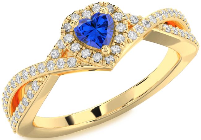Diamond Blue Sapphire Gold Silver Heart Pave Promise Ring