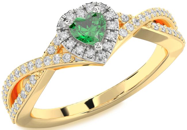 Diamond Emerald White Yellow Gold Heart Pave Promise Ring