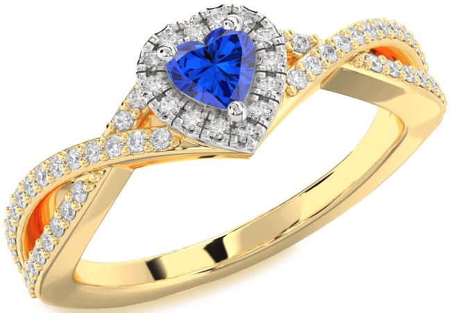 Diamond Blue Sapphire Gold Silver Heart Pave Promise Ring