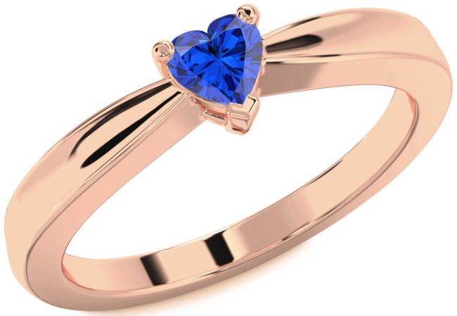 Blue Sapphire Rose Gold Silver Heart Promise Ring