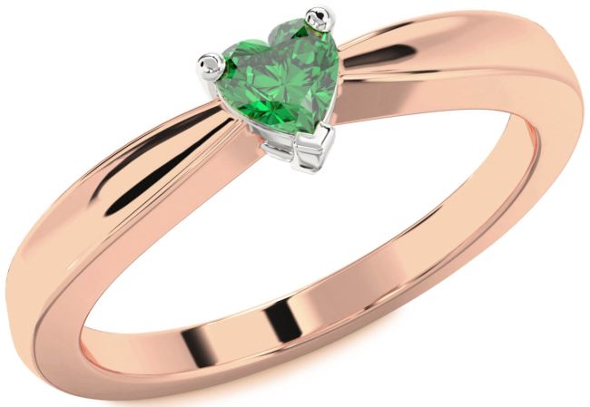Emerald White Rose Gold Heart Promise Ring