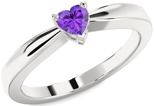 Amethyst Silver Heart Promise Ring