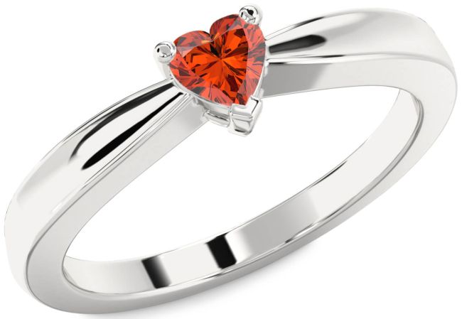 Fire Opal Silver Heart Promise Ring