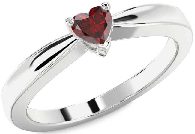 Garnet Silver Heart Promise Ring